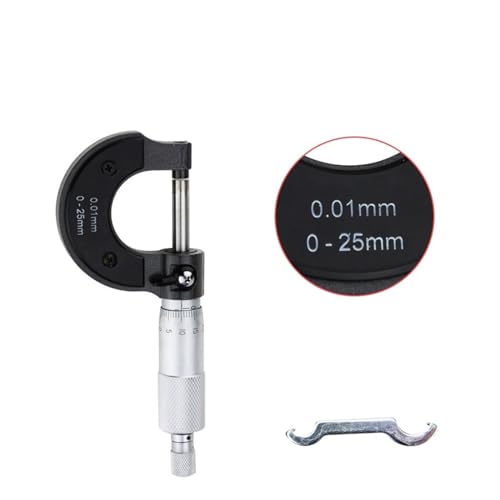 Micrómetro exterior de precisión de 4 rangos (0-100 mm, 0-25 mm, 0-25 mm, 0-50 mm, 0-75 mm, 0-75 mm, 0-100 mm), calibre industrial for enseñanza(0-25mm)