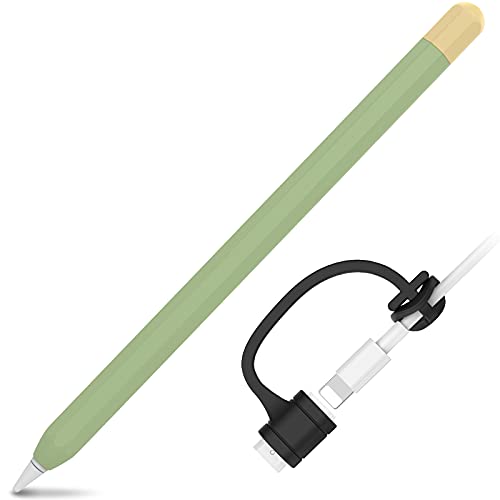 Image of AHASTYLE Duotone Case Cover Silicone Sleeve Skin Added Cable Adapter Tether Kit Compatible for Apple Pencil 1st Generation Tablets (Avocado Green)