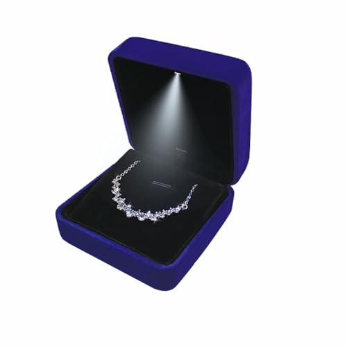 Pendant Necklace Box with LED Light, Necklace Gift Box Velvet Jewelry Display Case for Proposal Engagement Wedding and Birthday,Blue - Image 2