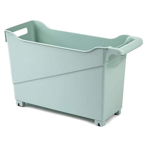 Tradineur - Carrito de plástico con Ruedas y asa - N.º 1 - Cesta Organizadora para Productos de Limpieza, Baño, Cocina - Color Verde Pastel