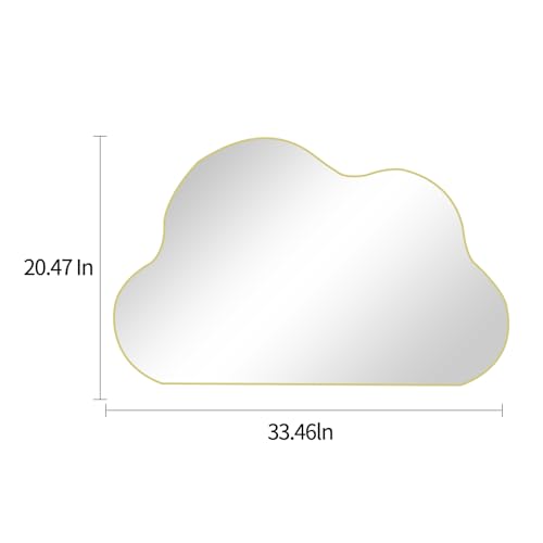 POZINO Gold Irregular Mirror, 33.5"x20.5" Cloud Shaped Mirrors, Asymmetrical Wall Mirror, Abstract Funky Frameless Mirrors for Living Room Bathroom Bedroom Entryway Fireplace