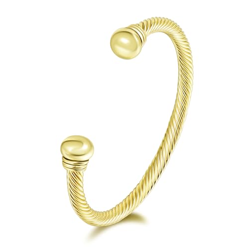 UNY Jewelry European American Fashion Classic Signature Twisted Cables Style Luxury insired Rhodium 2 Tone Plated Cuff Bracelet Bangle Design (Gold)