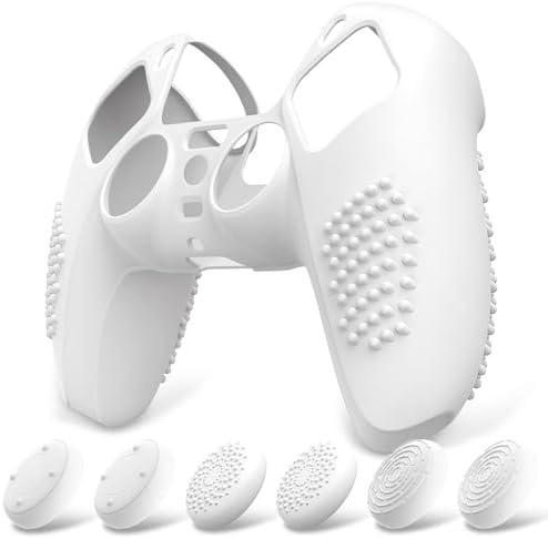 （09:30時点） eXtremeRate PlayVital ps5コントローラーに対応用保護カバー、滑り止めシリコンスキンケースカバー、ps5コントローラー対応用人間工学に基づいたソフトラバー、保護ケース親指スティックキャップ付き【3Dスタッズエディション-白い】