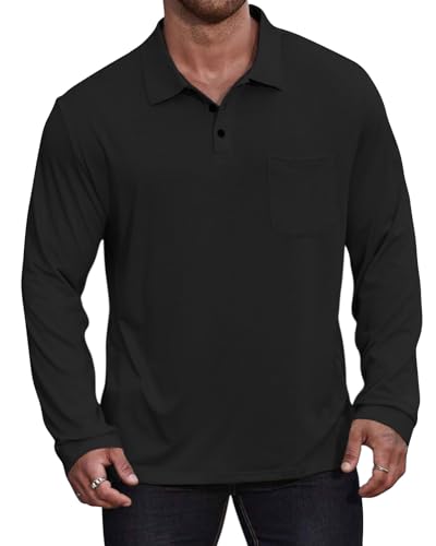Men's Athletic Long Sleeve Polo Shirt Lightweight Button Collared Golf Shirts with Pocket4