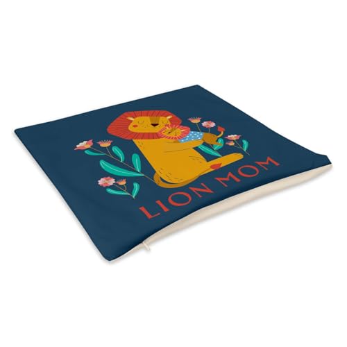 Coussin en velours bleu d'exception 40x40 cm graphisme Queen Lion Mom - 3