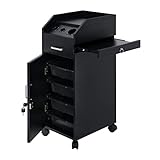 Winado Hair Salon Storage Cart with Wheels & 3 Hair Dryer Holders & 4 Drawers & Lock & 2 Keys, Hairdressing Tools Station Mobile Makeup Case, SPA Utility Trolley (Black)