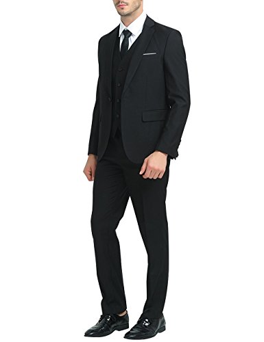 Mens Notch Lapel Modern Fit Suit Blazer Jacket Tux Vest And Trousers Set Three-Piece,Black,Medium #TOP6