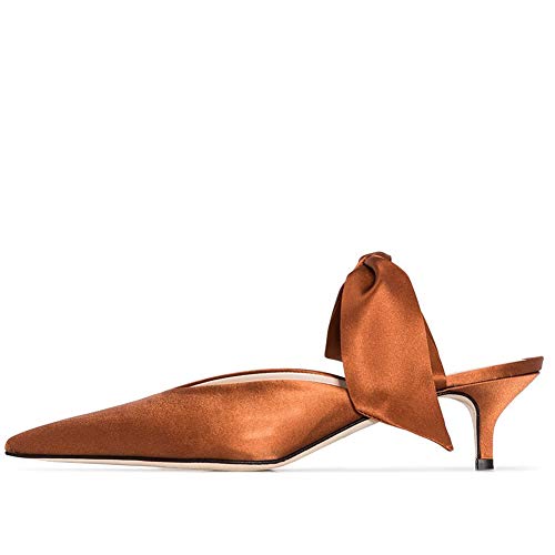 Divanne Heeled Mules, Satin Kitten Heels Bow Mule Slides Pointed Toe Slingback Pumps Backless Dress Sandals