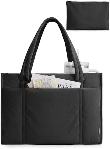 bagsmart Puffer Handtasche Damen Groß Shopper Tasche Arbeitstasche 21L | Puffy Tote Bag mit Vielen Fächern&Klein Tasche, Leicht 15,6 Zoll Laptoptasche Lehrertasche für Uni Arbeit R