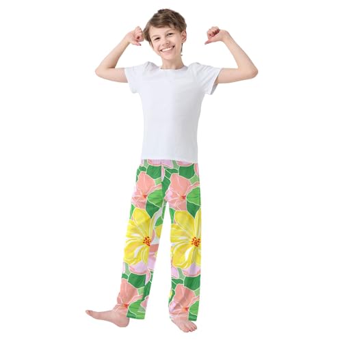 J JOYSAY Hibiscus Blossom Foliage White Pajamas Pants Soft Long Pajama Bottoms Lounge Sleep Pants Size S-XL3
