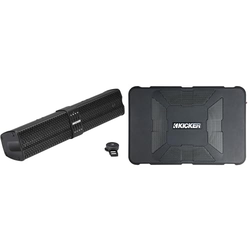 KICKER 47KPB1 PowerBar KPB1 20-inch Bluetooth Powered UTV Soundbar, Black Weather-Proof Enclosure w/ 51HS8 Hideaway Compact Powered Subwoofer, 8-Inch Bundle