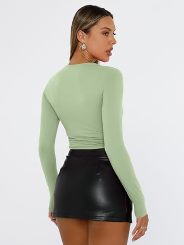 Trendy Queen Womens Long Sleeve T Shirts Fall Fashion 2026 Basic Crop Tops Going Out Workout Outfits Y2k Clothes Light Green L - Thumbnail 5
