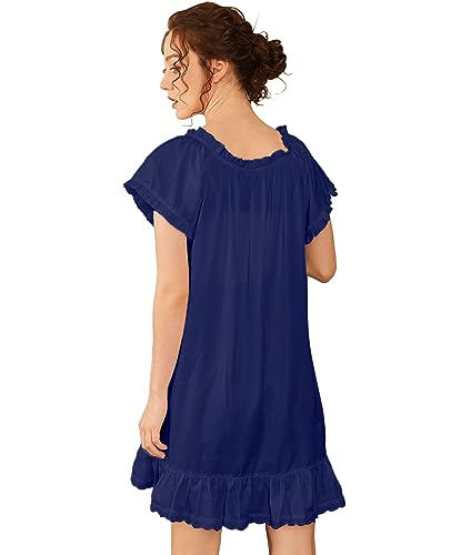 Image of Nanxson Women's Cotton Nightgown Short Sleeve Sleepwear Vintage Nightshirt | Summer Victorian Sleepdress,White Sleepshirt,U Neck Lace Loungewear,Soft Nightshirt,Loose Loungedress,Bride Nightwear
