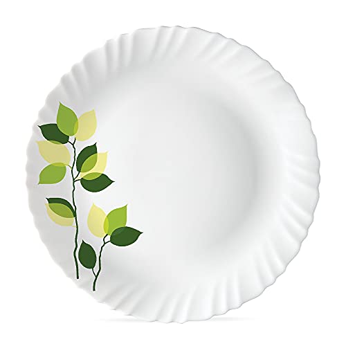 Image of Larah by BOROSIL Green Leaves 6 Pcs Opalware Plate Set (Dia - 10 inch), White