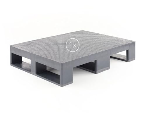 Kunststoff Halbpalette 80 x 60 im halben Europaletten-Maß | bis 2.500 kg statische Traglast | 3 Kufen | 800 x 600 mm | schwarz | ohne Holz (1, Anti-Rutsch-Oberfläche, schwarz)