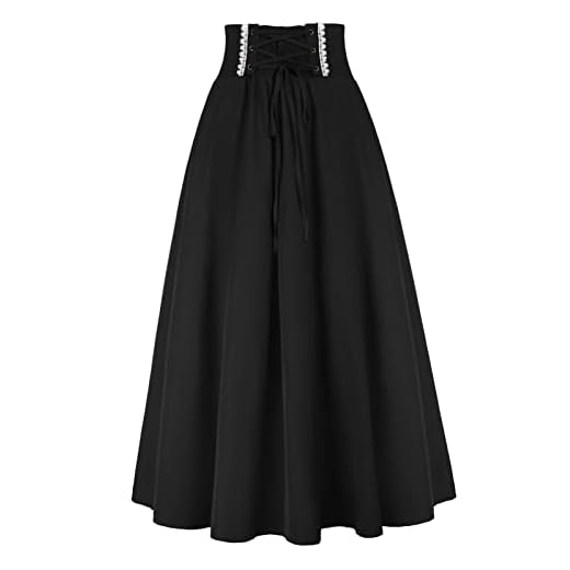 Women Black Long Skirt Renaissance Skirt Victorian Skirt Elastic Waist Skirt Maxi Skirt Black XL