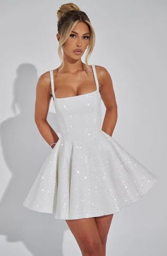 SIPUHK Modest Short Homecoming Dresses for Teens Sparkly Sequin Cocktail Gown with Bow Corset Prom Party Dress for Women 20252