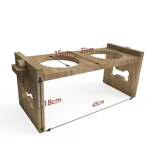 Erhöhter Hundenapf erhöht Grosse Hunde kleine Hunde Edelstahl Holz Eiche doppelt 2er Set (XL)