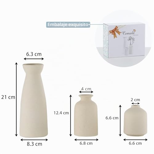 Miniatura 4 de Cemabt Conjunto De Jarrones De Cerámica - 3 Jarrones Pequeños Para Decoración, Utilizados En La Mesa De La Boda, Fiesta, Sala De Estar, Dormitorio De Oficina, Decoración Minimalista Bohemia Beige
