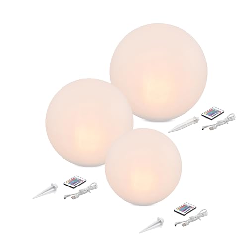 Esotec Solarkugeln Siena, 3er Set, Multicolor, 20+30+40cm, Fernbedienung, USB, 16 Leuchtfarben, Akku, Solarmodul, Erdspieß, Solarleuchte,...