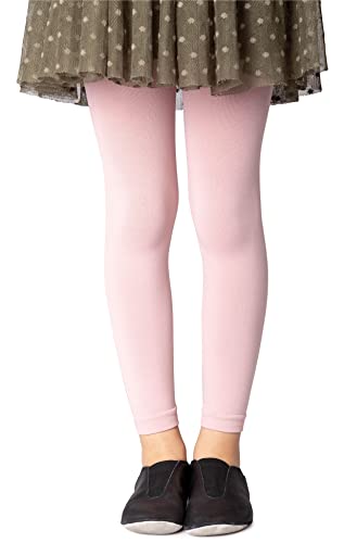 NOQ Collants sans pieds pour filles Leggings pleine longueur Cheville Long Ballet Opaque Microfibre, Powder Pink 8/9 ans (128/134 cm)