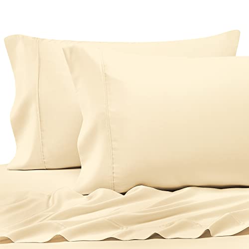 Pizuna Pure 100% Cotton Pillow Cases Queen Size Set of 2 Cream, Luxurious 400 Thread Count Long Staple Cotton Sateen with Stylish 4