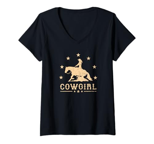 Damen Westernreiter Reining Quarter Horse Sliding Stop Cowgirl T-Shirt mit V-Ausschnitt