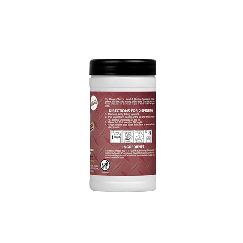 Image of Magic Cherry Scented Heavy Duty Cleaning Wipes - Single Sided Hand & Surface Shop Towels | Professional-grade Cleaning | Waterless | Cleans Grease, Oil, Dirt, & more (3 Pack | 75 Sheets Total)