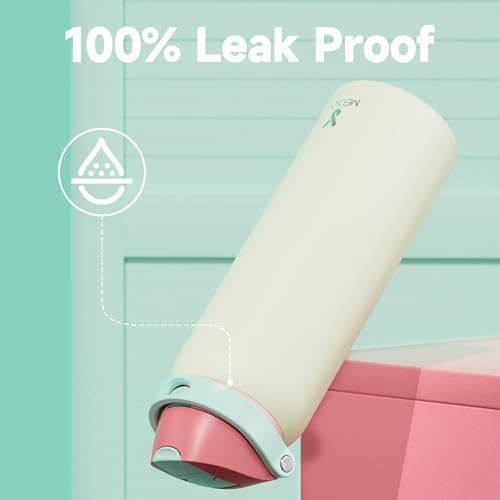 Image of 40 oz Insulated Water Bottle with Straw: Meoky Stainless Steel Metal Water Bottle with 2-in-1 Lid - Leak Proof, Cold for 24 Hours, Protective Silicone Base, BPA-Free for Sports Gym, Cream