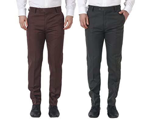 Image of MALENO Men Formal Trouser Regular Fit Solid | Soft and Breathable Pant Combo (Pack of 2)
