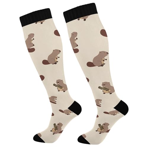 Fisyme Cute Beavers Brown Socks for Men Women Warm Comfort Athletic Crew Running Hiking Cycling