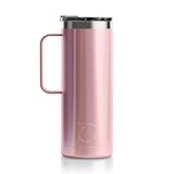 RTIC 20oz Travel Mug, Stainless Steel Insulated Coffee Cup with Lid and Handle, Portable for Car, Camping, Hot and Cold Drink, Dusty Rose Glitter
