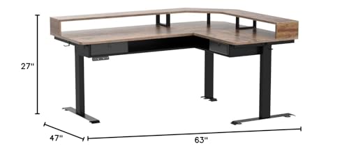 Image of FEZIBO L Shaped Standing Desk with LED Strip & 2 Drawers, Triple Motors Supports 330 lbs, Upper and Lower Storage Shelves Available, Electric Height Adjustable, for Home Office, Rustic Brown