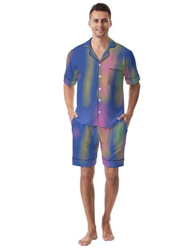 Men's Short Sleeve Pajama Set Sleepwear Button-Down Pjs Sets Two-Pieces Loungewear with Pockets3