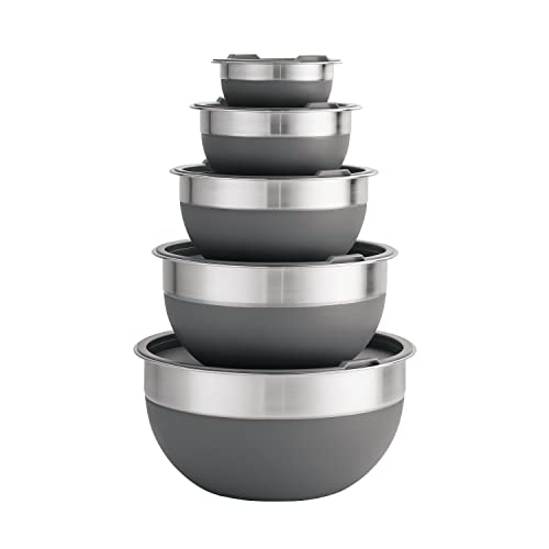 Tramontina 10 Pc Covered Stainless Steel and Silicone Mixing Bowl Set (Gray)
