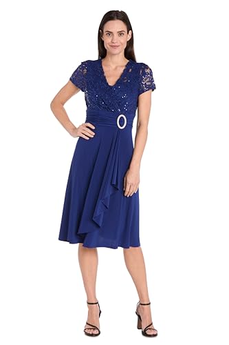 R&M Richards Women's Embellished Cascade Faux Wrap Dress
