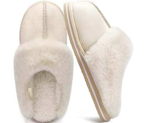 Image of KuaiLu Womens Cozy Memory Foam Slippers Ladies Fuzzy Faux Fur Lined Warm Arch Support House Shoes Slip on Comfy Winter Scuff Indoor Outdoor Rubber Hard Sole