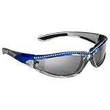Chrome and Blue Frame Anti Glare Mirrored Motorcycle Sunglasses with Rhinestones Foam Padded for Women