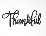 The Acrylic Place Black Wooden Word Script Cutout Sign for Home Decor (Thankful)