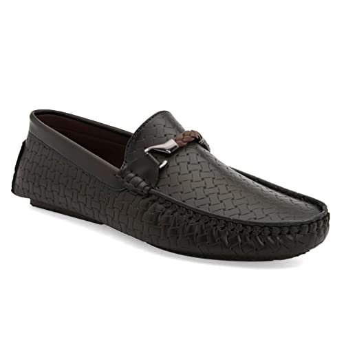 Image of San Frissco Men's Loafers Solid Textured Driving Shoes /Soft Cushion Insole Material with TPR Sole and Patterned Outsole Casual Slip-On /Elevate Your Style with Comfort Perfect for Party - 7 (Brown)
