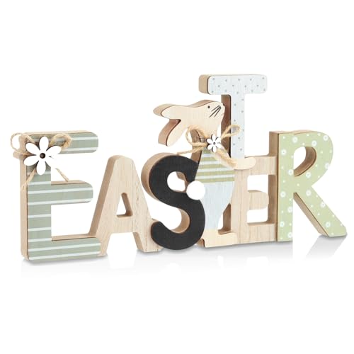 Shzbtdo Easter Decorations for Home, Farmhouse Table Wooden Bunny Mantel Decors...