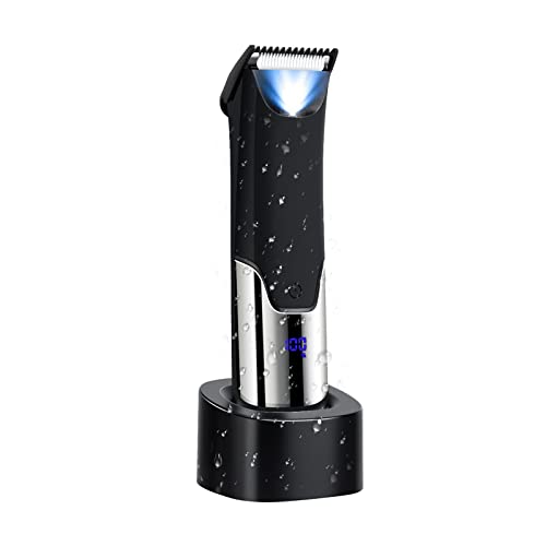 colorski Men Body Hair Trimmer Electric Groin Pubic Hair Trimmer, Replaceable Ceramic Blade Heads, Waterproof Wet / Dry Clippers with LED, Two Gears Adjustment and Standing Recharge Dock