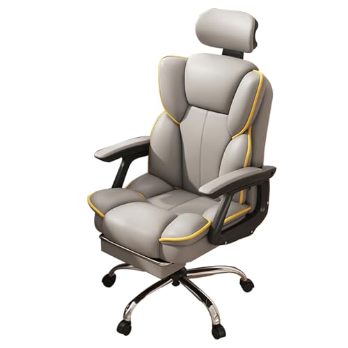 Chaise de jeu ergonomique inclinable grise fauteuil de bureau avec roulettes silencieuses