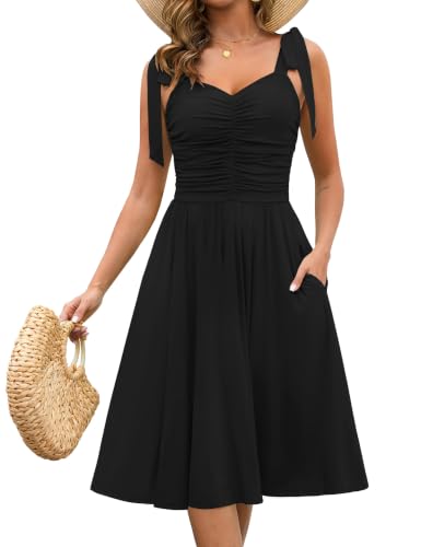 Image of Kranda Women 2026 Summer Casual Spaghetti Strap Sundress V Neck Sleeveless Flowy Boho Floral Midi Dress with Pockets