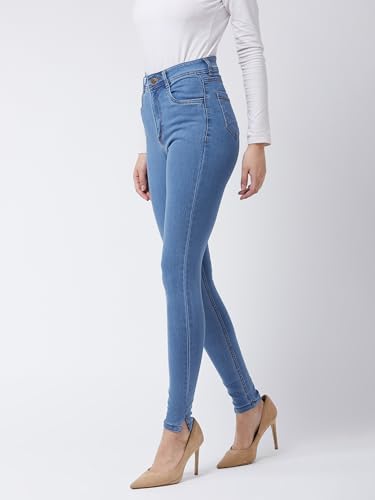 Image of Miss Chase Women's Skinny High Rise Cropped Fringed Hemline Detailing Stretchable Denim Jeans