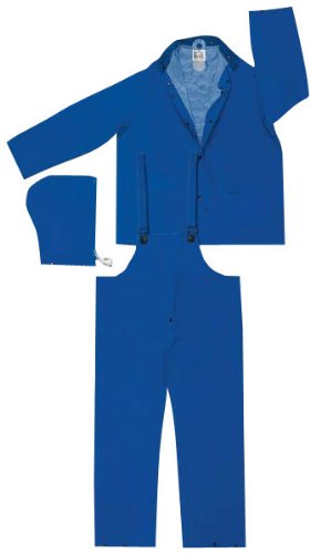 MCR Safety 2433X2 Classic Plus PVC/Polyester 3-Piece Corduroy Collar Rain Suit with Detachable Hood and Bibpant, Blue, 2X-Large