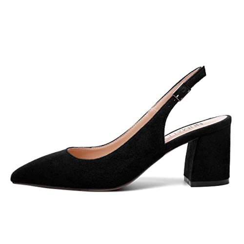 NUMALEO Womens Ankle Strap Dress Party Solid Suede Pointed Toe Buckle Chunky Mid Heel Pumps Shoes 2.5 Inch2