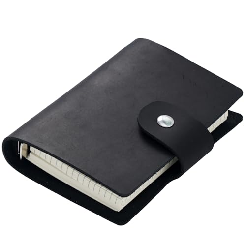 システム手帳ステッカーブックバインダー本革A8122mm*88mmバックルリング6穴96ドット正方形ノートブックメモ帳ミニビジネススケジュール事務用品 (ブラック)