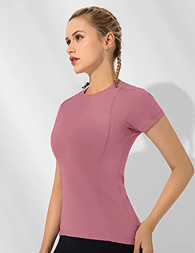 Loovoo Women's Workout Tops 2 Pack Short-Sleeves Crewneck Compression Seamless Athletic Yoga Tee Gym Shirts #TOP2