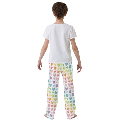 Rainbow Love Heart Print Boys Long Pants Soft Trousers Elastic Waist Kids Lounge Bottoms with Pockets S-XL3